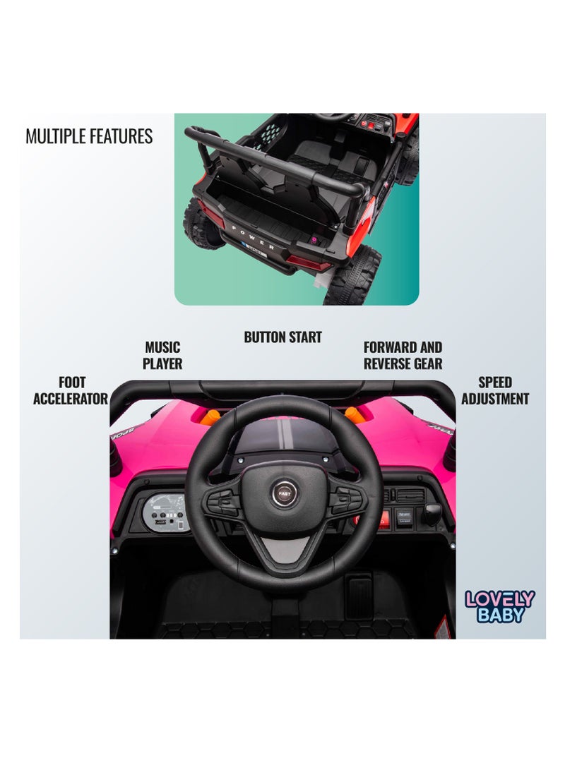 Lovely Baby جيب ركوب كهربائي للأطفال من لوفلي بيبي LB 5151، شاحنة تعمل بالبطارية مع تحكم عن بعد، ضوء، موسيقى، أفضل هدية للأطفال من 1-4 سنوات - أحمر - Image 3