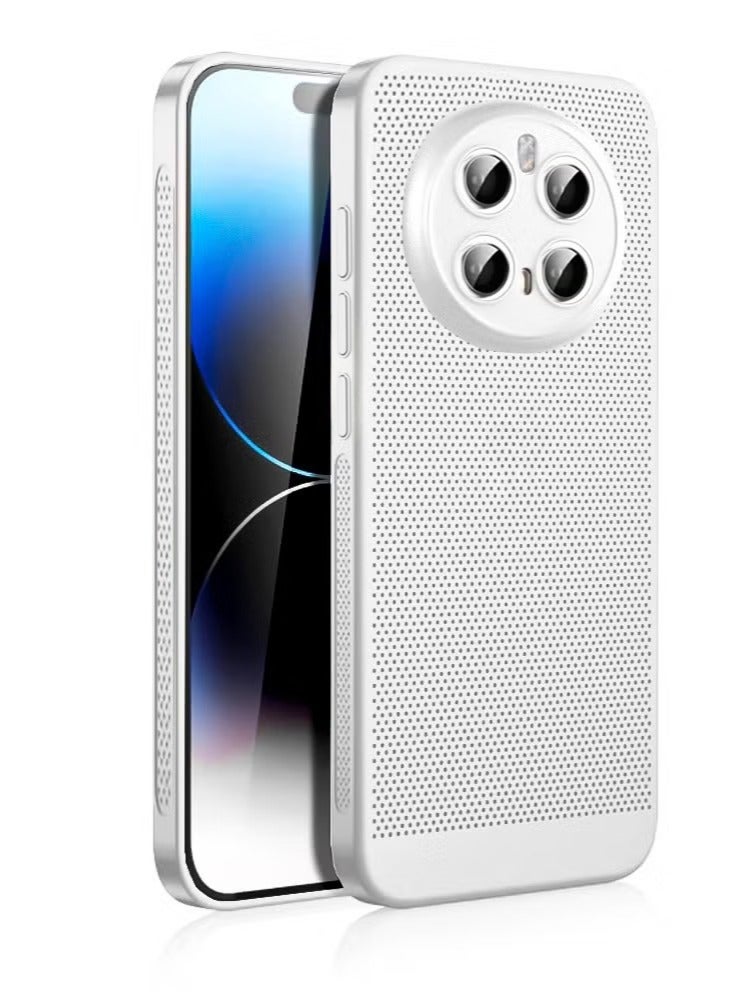 جراب تبديد الحرارة مع واقي مدمج لعدسة الكاميرا، ملائم للجسم، قابل للتهوية، مضاد لبصمات الأصابع، غطاء خلفي صلب من البولي كربونات، مقاوم للصدمات لهاتف Honor Magic 7 Pro (أبيض)