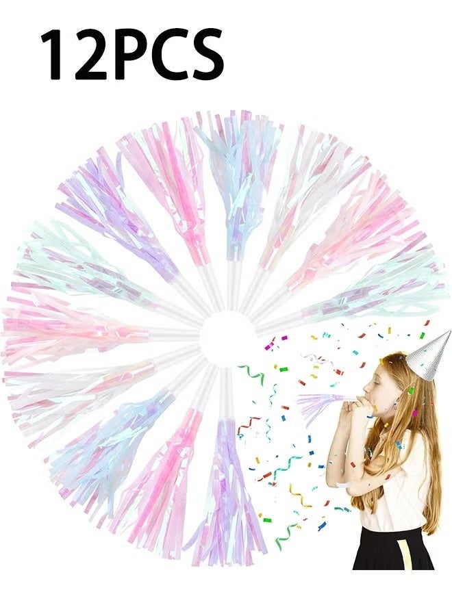 JIMATOR 12 Pcs Party Blowers Glitter Noise Makers Metallic Fringed Party Horns for Adults Birthday Graduation New Years Party Favors Supplies - Image 1