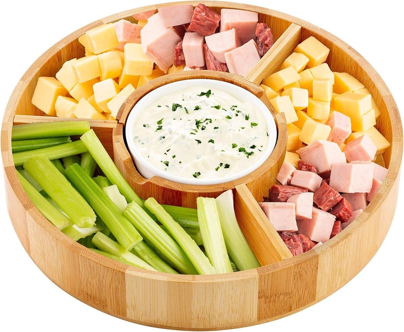 Strova Chip and Dip Serving Bowl – Wooden Appetizer Platter Set with Dip Cup for Salsa, Guacamole, Nacho, Vegetables, Taco Chip, Snacks and More – 12 Inch Diameter. Perfect for the BIG GAMES ! - Image 4