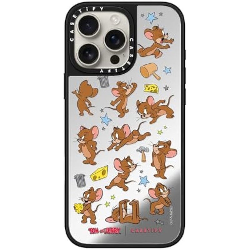 Casetify Mirror Case for iPhone 16 Pro Max 【Tom and Jerry Colab/Reflective / 4.9ft Drop Protection/Compatible with Magsafe】 - Jerry Pattern - Silver on Black - Image 2
