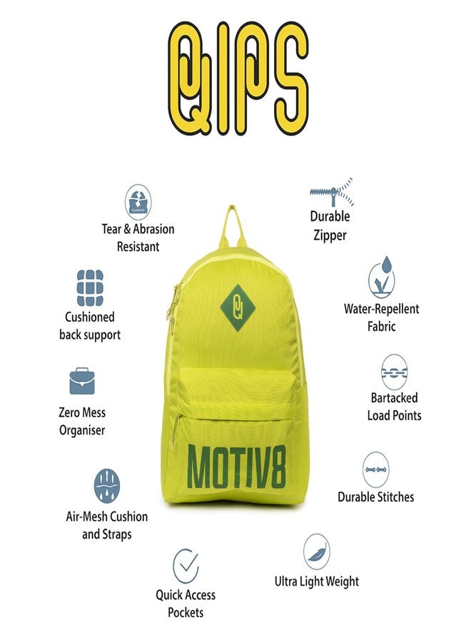 QIPS MOTIV8 School Backpack for Kids - Lightweight & Water-Resistant Tuition Bag with Cushioned Back - Unisex Travel Daypack for Boys & Girls - Daily Use Book Bag - Neon Green - Image 4