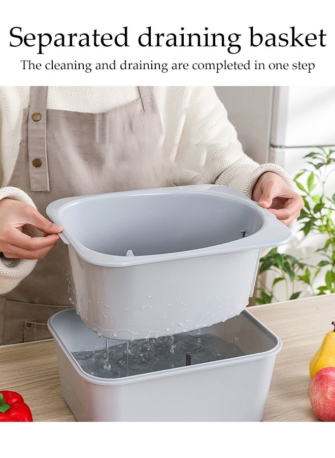 DUNISO Salad Spinner Manual Salad Mixer Fruits Vegetable Washer Colander for Kitchen Fruit Washing Bowl with Strainer Drainer Manually Rotate Fruit Cleaning and Draining Basket Household Multifunctional Fruit Washer Drainer Container with Lid - Image 2