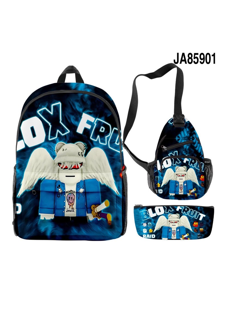 Blox Cartoon Backpack Three-piece Student School Bag 