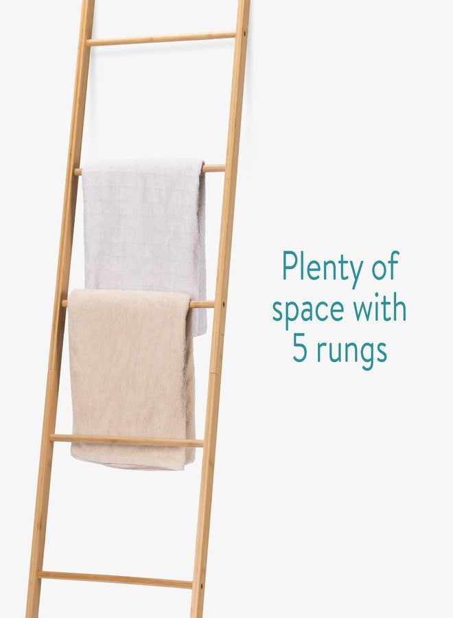 Navaris Bamboo Towel Ladder - Wood Rack for Towels, Clothes, Blankets - Wall Leaning Wooden Rack for Bathroom, Bedroom - 5-Tier Towel Holder Stand - Image 3