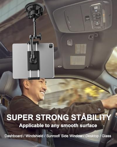 Kolasels Sunroof Tablet Holder Mount for Car/Truck [Latest Anti-Shake] Dashboard Windshield Window Tablet Stand for Truck/Car/Pickup, Heavy Duty Sunroof ipad Mount for 4-12.9" iPad Pro Air, Z Fold, iPhone - Image 4
