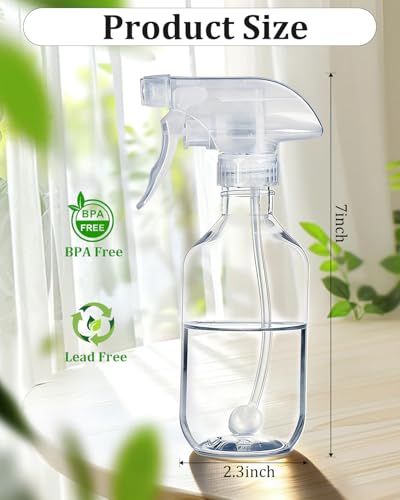 TERESRY 2 Pack 360° Spray Bottles, 10 oz Plastic Small Containers with Adjustable Spray Nozzles, Spray Bottles for Hair, Cleaning Solutions, BBQ and Plants Clear - Image 2