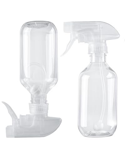 TERESRY 2 Pack 360° Spray Bottles, 10 oz Plastic Small Containers with Adjustable Spray Nozzles, Spray Bottles for Hair, Cleaning Solutions, BBQ and Plants Clear - Image 1
