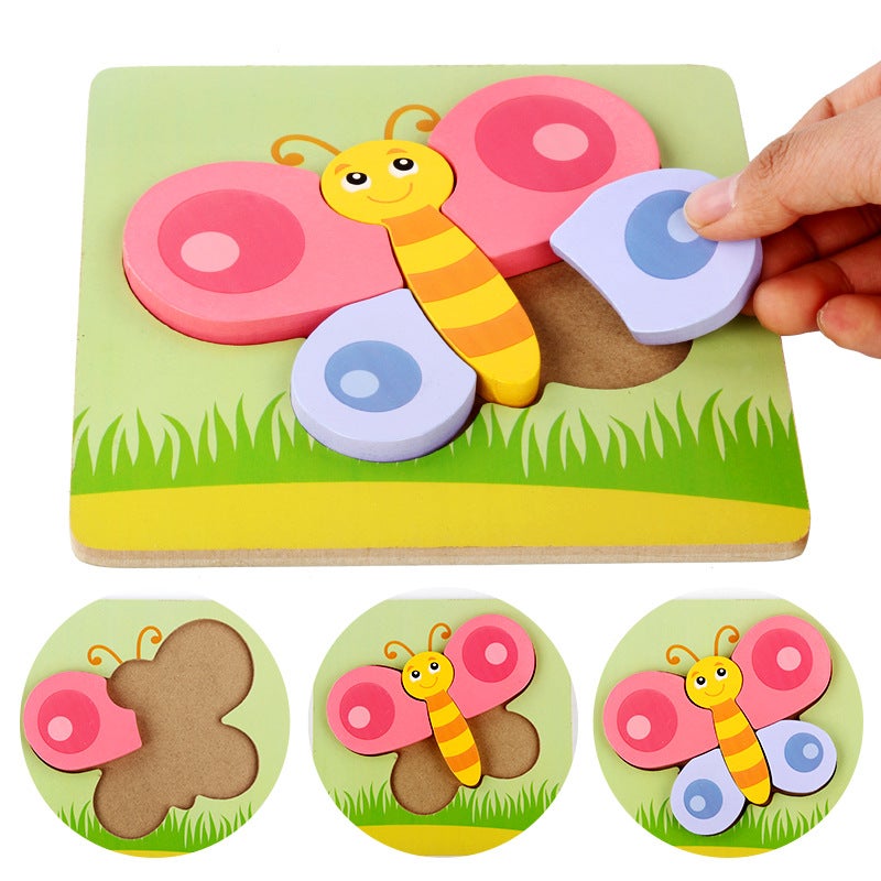 Baby Puzzle 1-2-3 Years Old 6 Wooden 3D Stereo Infant And Toddler Intellectual Development Boys And Girls Early Education Toys Cartoon - Image 5