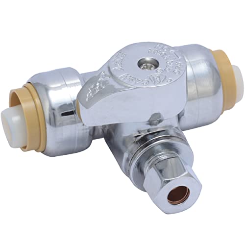 SharkBite 1/2 x 1/2 x 1/4 Inch Compression Tee Stop Valve, Push to Connect Brass Plumbing Fitting, PEX Pipe, Copper, CPVC, PE-RT, HDPE, 24983A - Image 1
