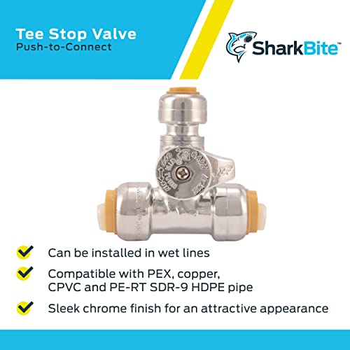 SharkBite 1/2 x 1/2 x 1/4 Inch Compression Tee Stop Valve, Push to Connect Brass Plumbing Fitting, PEX Pipe, Copper, CPVC, PE-RT, HDPE, 24983A - Image 4