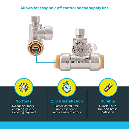 SharkBite 1/2 x 1/2 x 1/4 Inch Compression Tee Stop Valve, Push to Connect Brass Plumbing Fitting, PEX Pipe, Copper, CPVC, PE-RT, HDPE, 24983A - Image 3