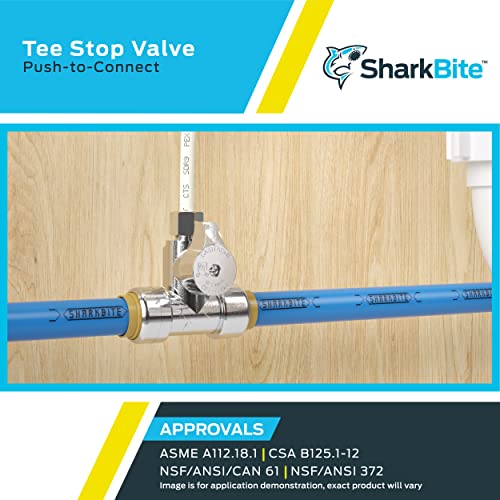 SharkBite 1/2 x 1/2 x 1/4 Inch Compression Tee Stop Valve, Push to Connect Brass Plumbing Fitting, PEX Pipe, Copper, CPVC, PE-RT, HDPE, 24983A - Image 5