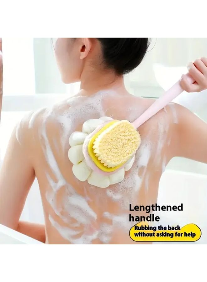 2 In 1 Bath Shower Body Brush With Back Massager Long Handle Plant Fiber Green - Image 1