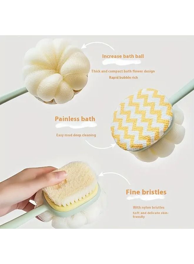 2 In 1 Bath Shower Body Brush With Back Massager Long Handle Plant Fiber Green - Image 2