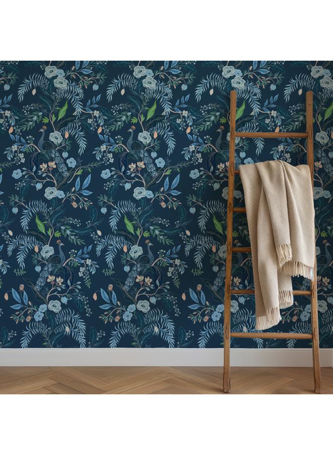 Bluejw Multi-element Flowers Peacock White Blue Self-adhesive Wallpaper Wallpaper Removable Transformation Mural - Image 4