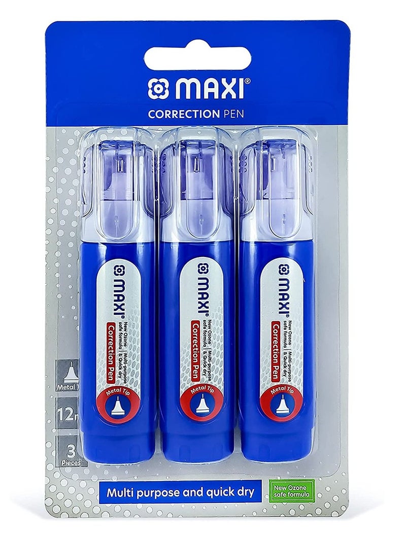 Maxi 3-Piece Metal Tip Correction Pen 12ml Content - Image 1