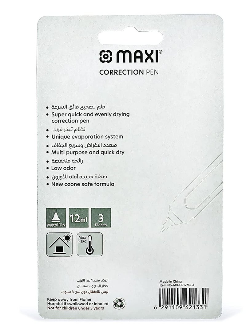 Maxi 3-Piece Metal Tip Correction Pen 12ml Content - Image 3