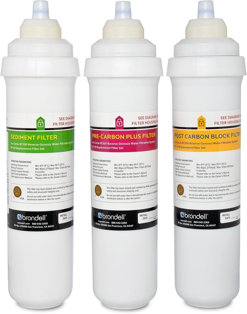 Brondell Brondell RF20 Water Filter Replacement for Circle Sediment and Carbon Block Under Sink Reverse Osmosis Filtration System Lasts 6 Months  - Image 1