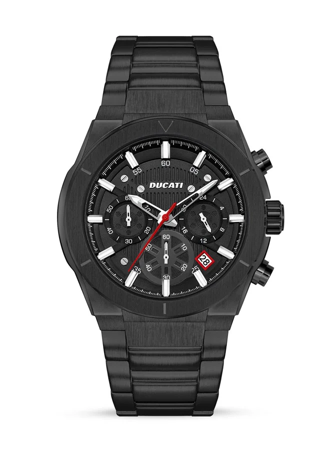 Ducati DT004 Men's 43.5mm Chronograph Watch with Black Textured Dial, Contrast Accents & Stainless Steel Bracelet