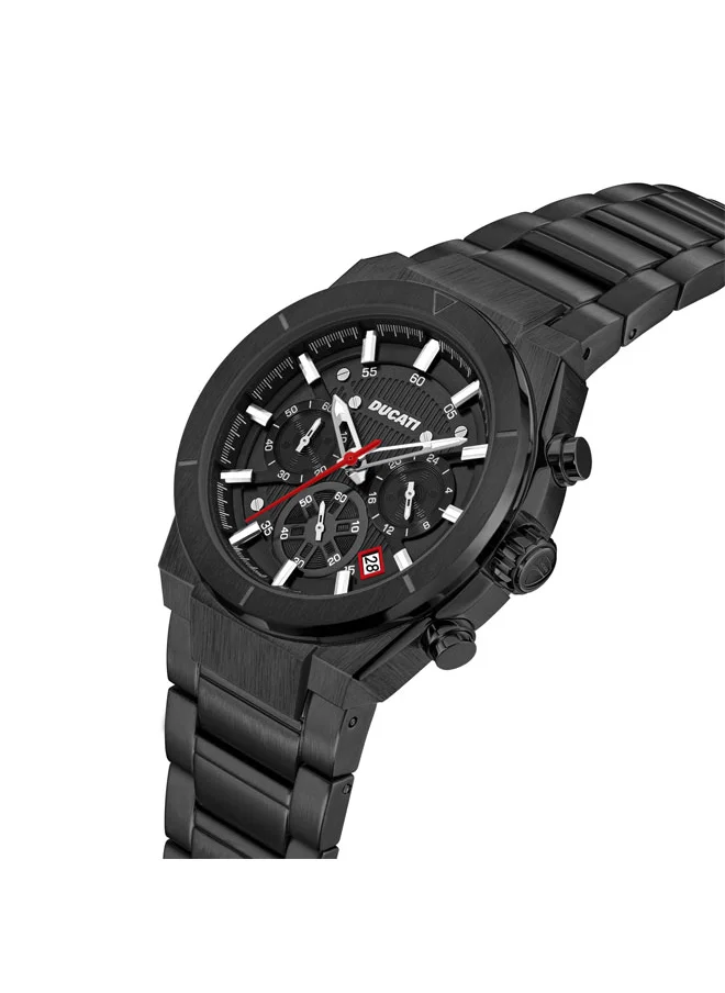 Ducati DT004 Men's 43.5mm Chronograph Watch with Black Textured Dial, Contrast Accents & Stainless Steel Bracelet