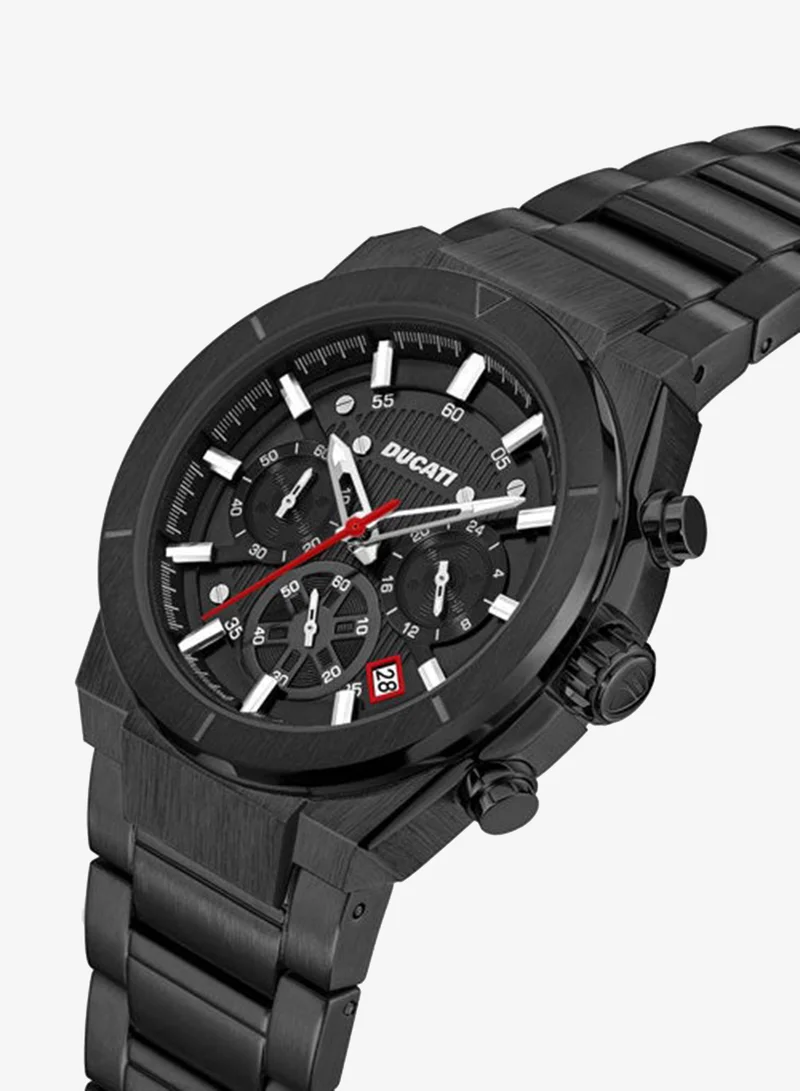 Ducati DT004 Men's 43.5mm Chronograph Watch with Black Textured Dial, Contrast Accents & Stainless Steel Bracelet