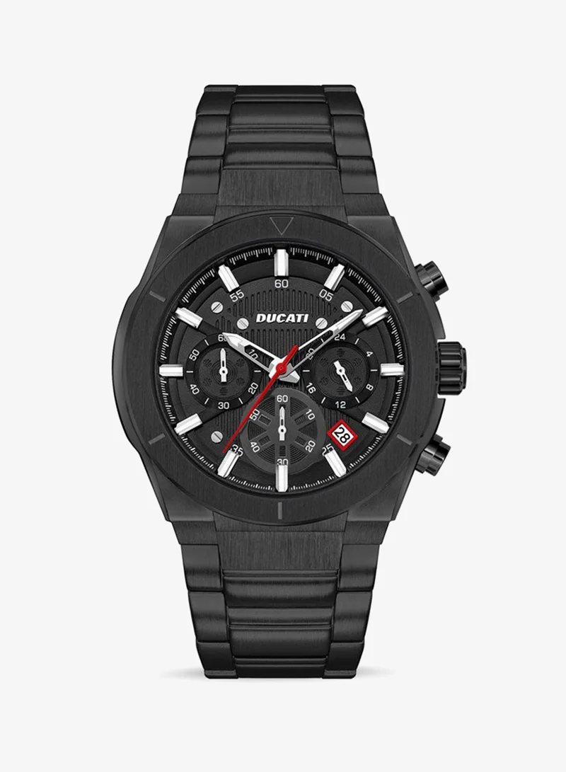 Ducati DT004 Men's 43.5mm Chronograph Watch with Black Textured Dial, Contrast Accents & Stainless Steel Bracelet