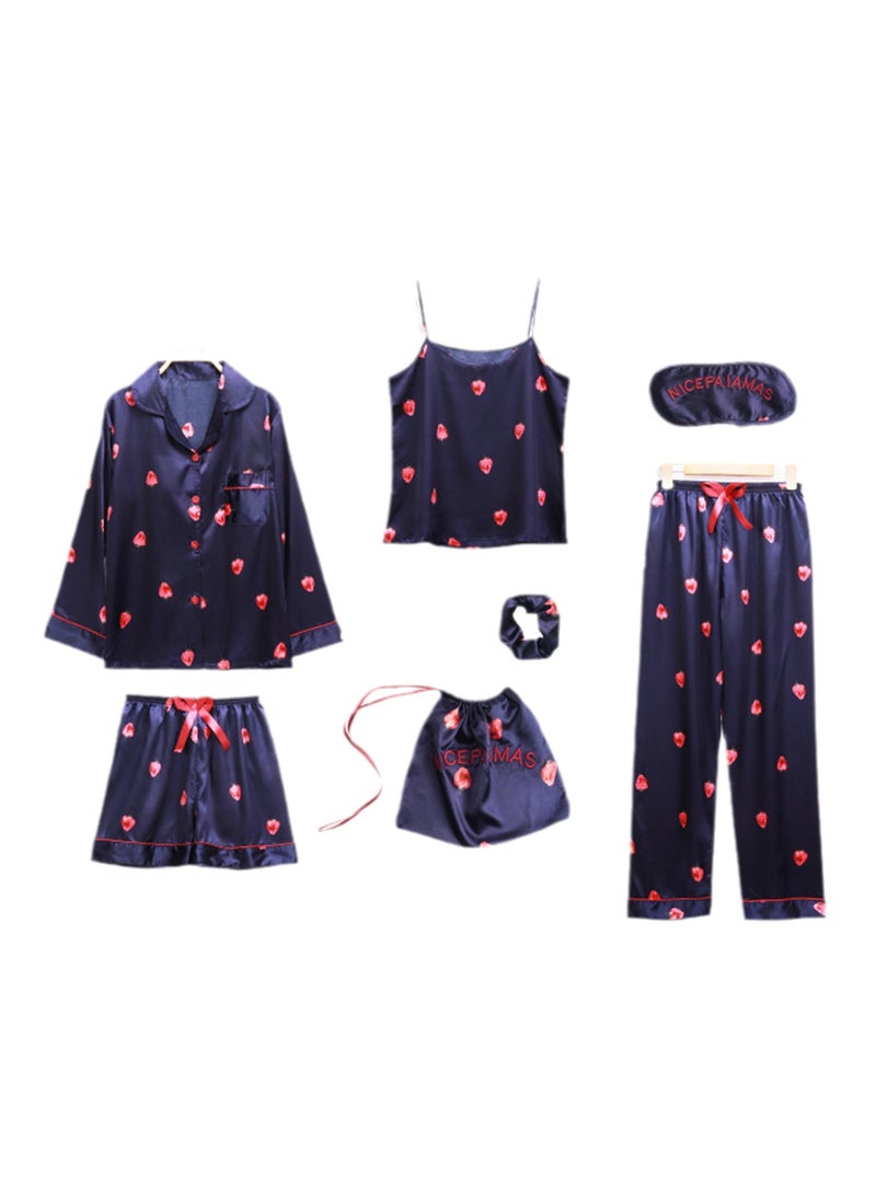 Generic - 7pcs pajamas set for women in all seasons imitation silk pajamas set - Image 1