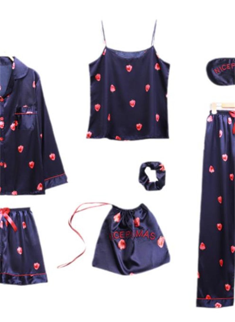 Generic - 7pcs pajamas set for women in all seasons imitation silk pajamas set - Image 1