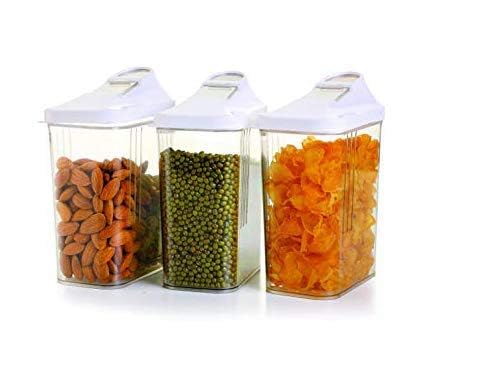 Blue Azure Blue Azure Set of 3 Pcs 1100 ml Easy Flow Kitchen Plastic DispenserContainerJar Set for Cereals Rice Pulses - Image 1