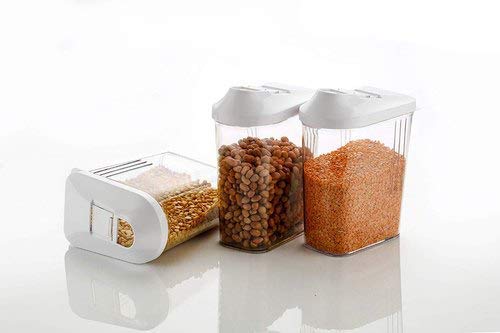 Blue Azure Blue Azure Set of 3 Pcs 1100 ml Easy Flow Kitchen Plastic DispenserContainerJar Set for Cereals Rice Pulses - Image 3
