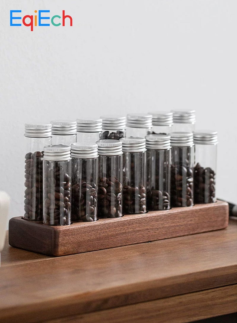 EqiEch Single Dose Coffee Bean Storage Tubes 14 Pcs with Lids and Wooden Stand, Dosing Glass Vials for Coffee Bean Storage and Display - Image 1