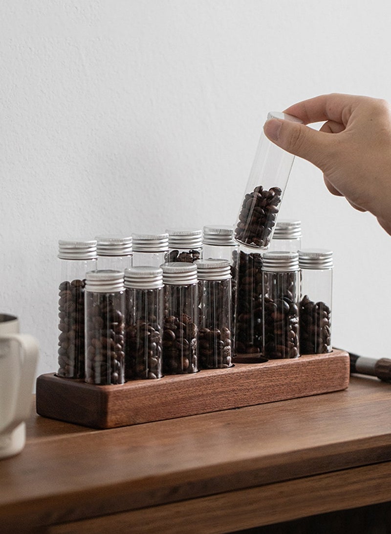 EqiEch Single Dose Coffee Bean Storage Tubes 14 Pcs with Lids and Wooden Stand, Dosing Glass Vials for Coffee Bean Storage and Display - Image 5