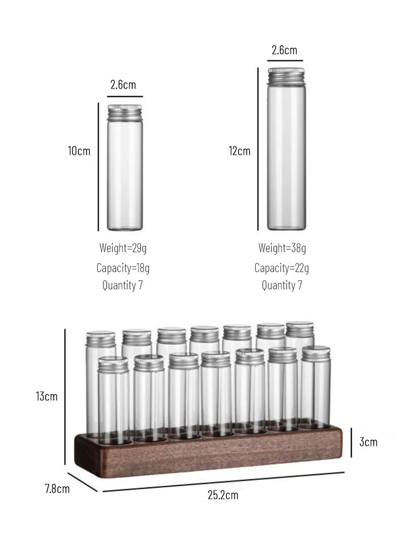 EqiEch Single Dose Coffee Bean Storage Tubes 14 Pcs with Lids and Wooden Stand, Dosing Glass Vials for Coffee Bean Storage and Display - Image 2