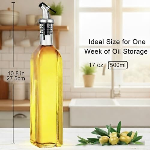WERTIOO Olive Oil Dispenser Bottle,4Pack 17 OZ Glass Oil Dispenser for Kitchen with 4 Pourer,1 Stainless Steel Funnel & 1 Pen and 8 Label for Kitchen (500ml) - Image 3