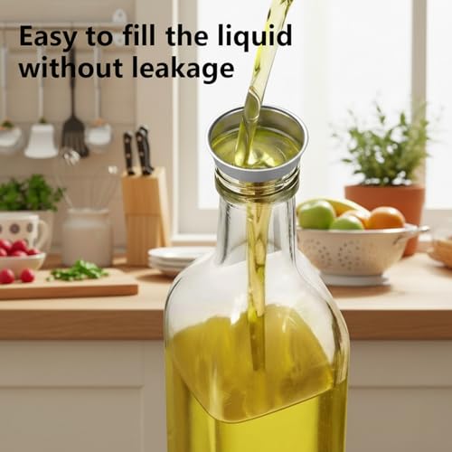 WERTIOO Olive Oil Dispenser Bottle,4Pack 17 OZ Glass Oil Dispenser for Kitchen with 4 Pourer,1 Stainless Steel Funnel & 1 Pen and 8 Label for Kitchen (500ml) - Image 5