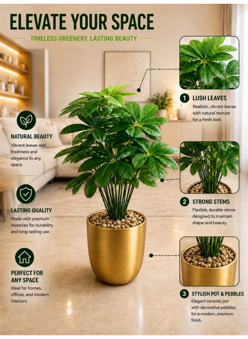 نبتة داخلية صناعية عصرية في أصيص مزخرف بلون ذهبي معدني - Image 3