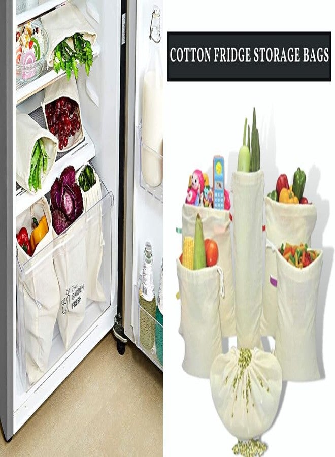 KITDAO KITCHENDAO Cotton Muslin Fridge Storage Bags For Vegetables And Fruits Kitchen Washable, Reusable, Multipurpose Storage And Straining Bags (14 * 11inch) (3 Medium bag + 3 Large bag) - Image 3