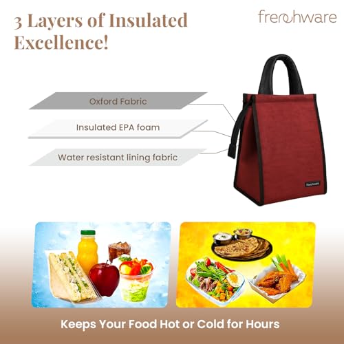 Frenchware Insulated Lunch Bag, 11 litres Capacity for Office, Leakproof Tiffin Bag for Men and Women, Hot & Cold Travel Lunch Box Bag for Men, Water-Resistant Bag for Kids to School, Picnic, Maroon - Image 4