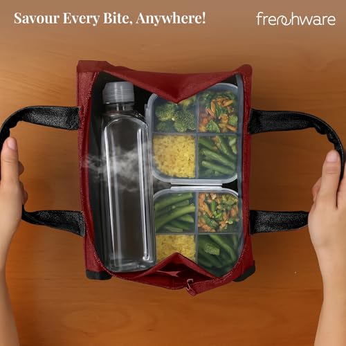 Frenchware Insulated Lunch Bag, 11 litres Capacity for Office, Leakproof Tiffin Bag for Men and Women, Hot & Cold Travel Lunch Box Bag for Men, Water-Resistant Bag for Kids to School, Picnic, Maroon - Image 3