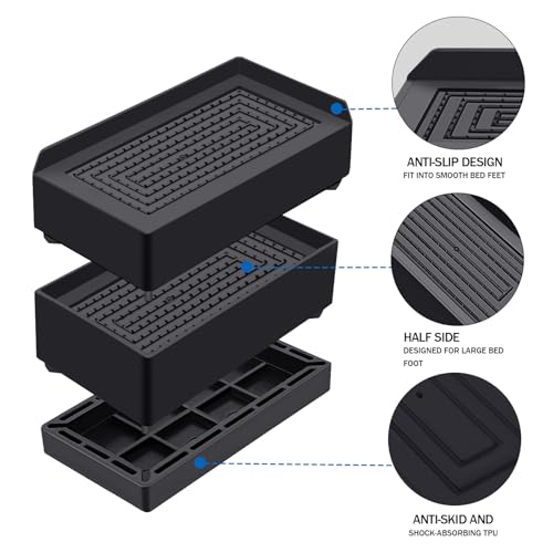 ANNKUT Rectangle Bed Risers, 3 Inch Heavy Duty Adjustable Furniture Risers for Bed Sofa Table and Couch Lift，Support Up to 1,300 Lbs (4 Pack-Black) - Image 2