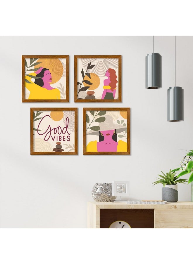 Artvibes Artvibes A Beautiful Girl Premium Art Wooden Wall Frames Without Glass Decorative item for Living room Bedroom Office Decor Modern Artwork Painting Wall Mount Hanging Decoration (PF_7334N) Set of 4  - Image 2