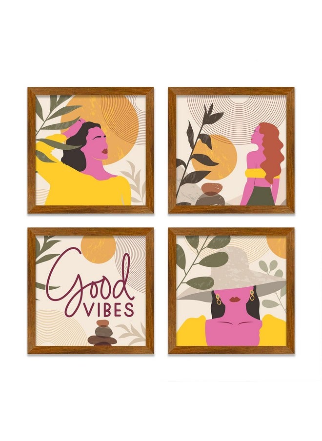 Artvibes Artvibes A Beautiful Girl Premium Art Wooden Wall Frames Without Glass Decorative item for Living room Bedroom Office Decor Modern Artwork Painting Wall Mount Hanging Decoration (PF_7334N) Set of 4  - Image 3