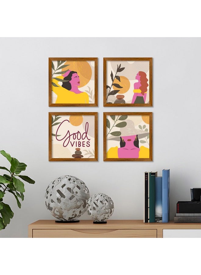 Artvibes Artvibes A Beautiful Girl Premium Art Wooden Wall Frames Without Glass Decorative item for Living room Bedroom Office Decor Modern Artwork Painting Wall Mount Hanging Decoration (PF_7334N) Set of 4  - Image 1