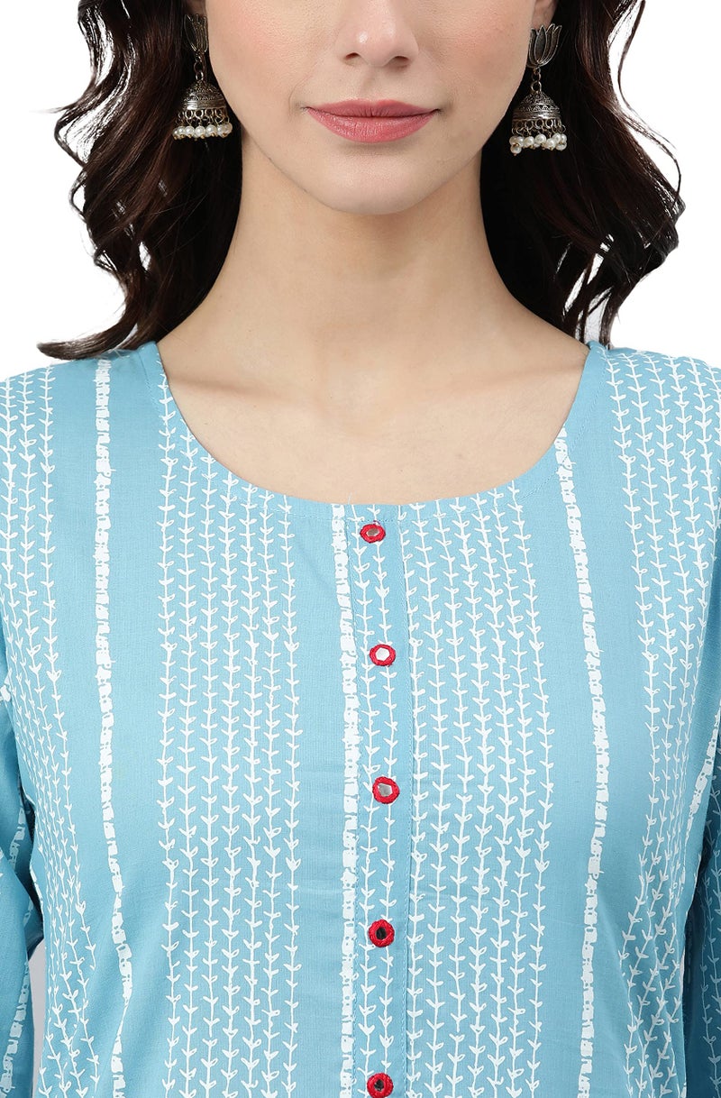 Janasya Women's Blue Cotton Striped Straight Kurta(JNE3787-KR-J-L) - Image 5