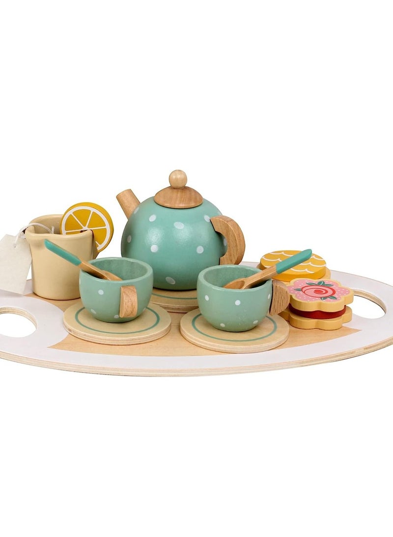 Wooden Tea Set, wooden tea playset, tea playset, tea game set, children's toys, simulation playset toys, Montessori wooden toys, cute tea set. - Image 1