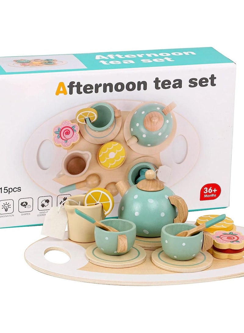 Wooden Tea Set, wooden tea playset, tea playset, tea game set, children's toys, simulation playset toys, Montessori wooden toys, cute tea set. - Image 3