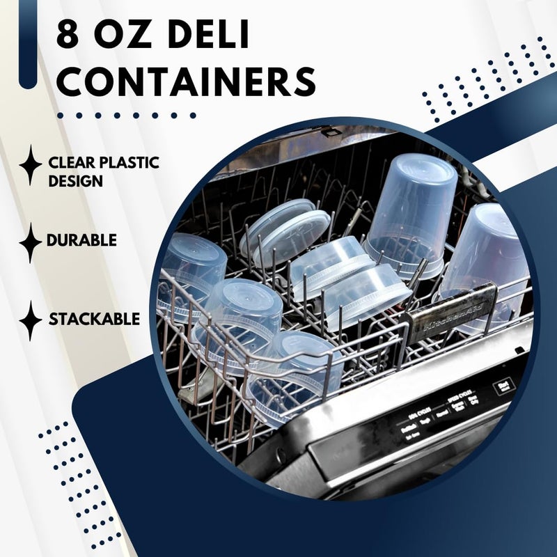 Green Direct Deli Containers With Lids Food Storage Containers 8 oz. Pack of 24, Disposable Clear Round Leakproof Plastic Containers For Lunch - Image 3