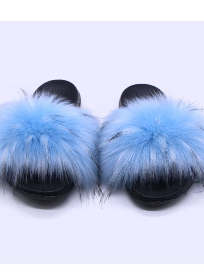 Loquat Women Stylish Casual Faux Fur Open Toe Flat Slippers Sandals Non Slip Homewear Shoes 