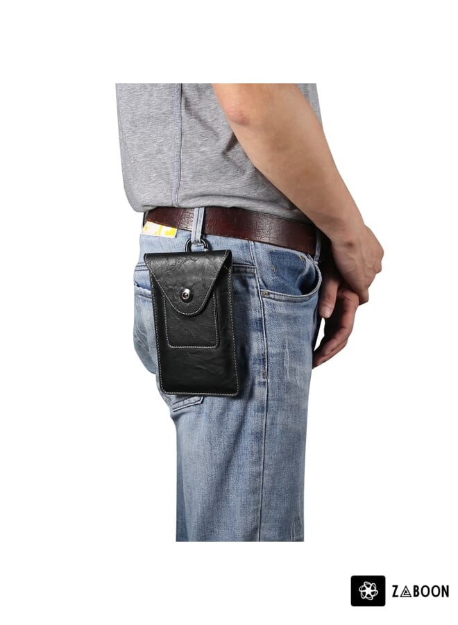 Zaboon Elephant Texture Phone Men Waist Leather Case with Card Slot Protective Case For 6.7-6.9 inch Smartphones - Image 1